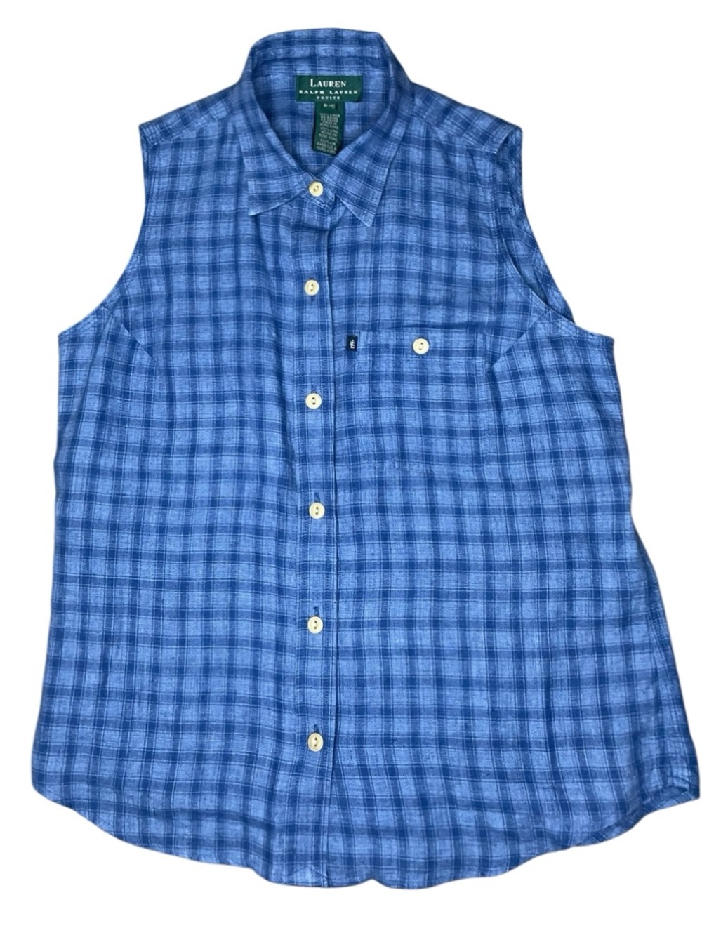 Lauren Ralph Lauren 100% Linen Sleeveless Button Up Shirt-Petite Small